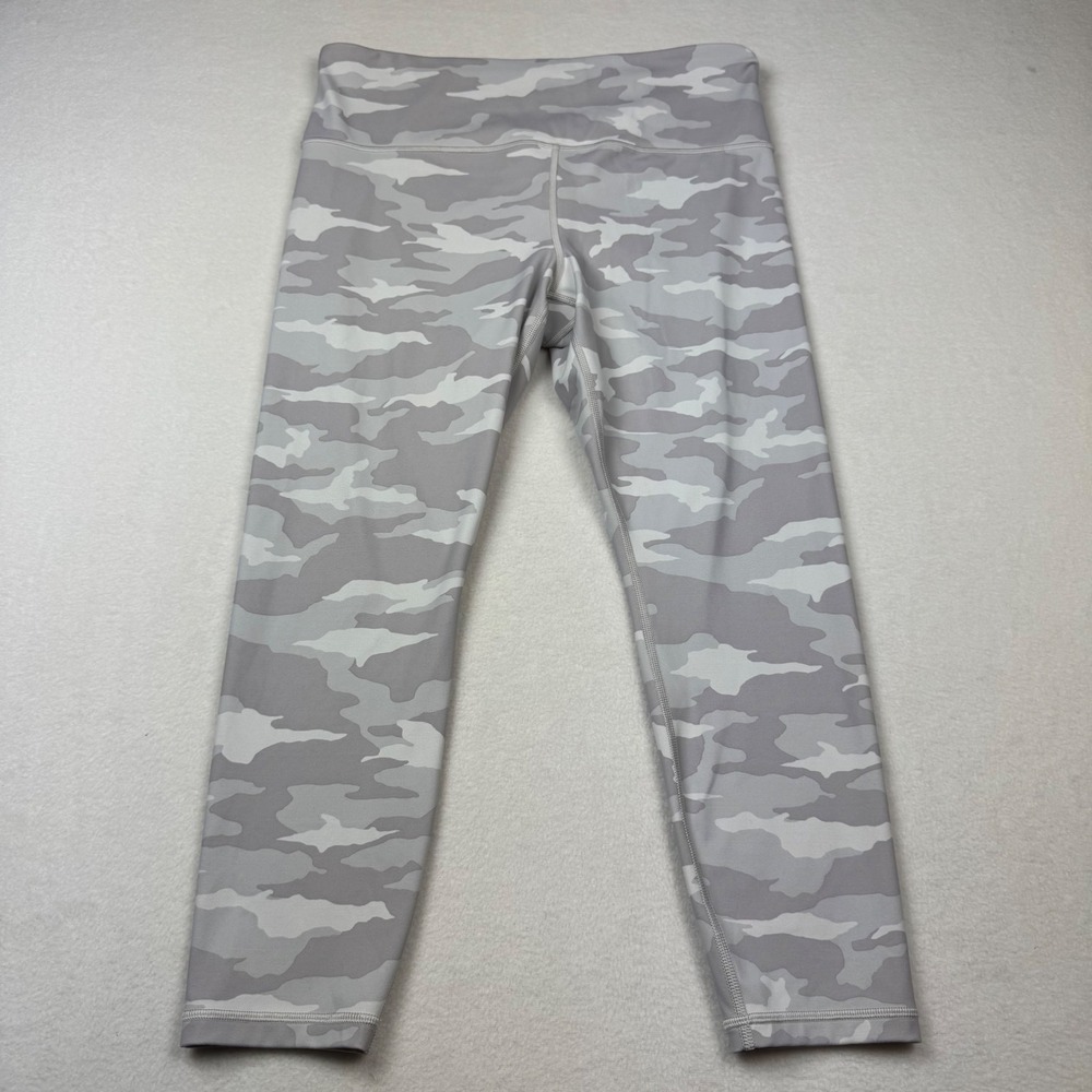 Athleta Elation‎ 7/8 Leggings Large Gray Camo Print High Rise Tight Stretch L